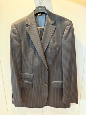 Hugo Boss Dark Gray Pinstripe 2-Piece Suit | 100% Wool | Very Good Condition